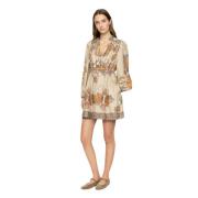 Bloemenprint Minijurk met Pofmouwen Sea NY , Beige , Dames