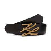 Zwart Riem Gouden Logo Gesp Karl Lagerfeld , Black , Dames