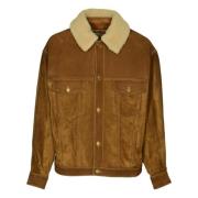 Journey leren jack met corduroy details Golden Goose , Brown , Heren