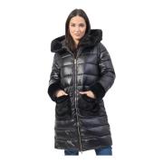 Zwarte Gewatteerde Hooded Lange Jas YES ZEE , Black , Dames