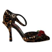 Luipaard Enkelband Sandalen met Bloemversieringen Dolce & Gabbana , Br...