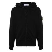 Zwarte Hoodie met rits Stone Island , Black , Heren