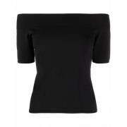 Zwarte Off-Shoulder Geribbelde Korte Mouw Top Alexander McQueen , Blac...