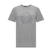 Katoenen T-shirt met glanzend juweeldetail Versace , Gray , Dames