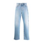 Blauwe Denim Straight Jeans Gcds , Blue , Heren