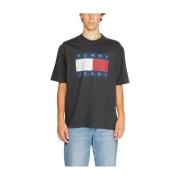 Zwart Katoenen Heren T-Shirt Herfst/Winter Collectie Tommy Jeans , Bla...