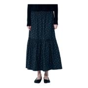 Bloemen Maxi Rok Gerimpelde Taille Ganni , Black , Dames