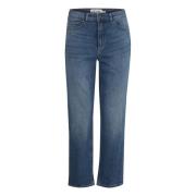 Blauwe Katoenen Mom Jeans Collectie Ichi , Blue , Dames