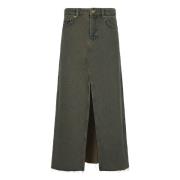 Denim Maxi Rok Ganni , Brown , Dames