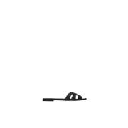 Zwarte leren platte sandalen Tribute Saint Laurent , Black , Dames