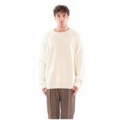 Geribbelde Merinos Crewneck Sweater Seven Gauge , White , Heren