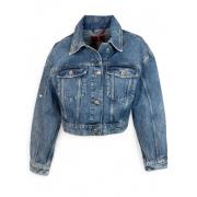 Cropped Denim Trucker Jacket met Stack Logo Hugo Boss , Blue , Dames