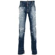 Indigo Blauwe Distressed Skinny Jeans Dsquared2 , Blue , Heren