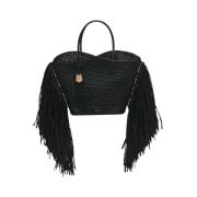 Zwarte Raffia Franje Handtas Salvatore Ferragamo , Black , Dames