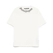 Wit Logo Print Crew Neck T-shirt Palm Angels , White , Heren