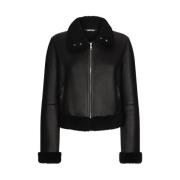 Shearling jas met hoge kraag Dolce & Gabbana , Black , Dames