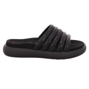 Zwarte Leren Platte Sandaal Gabor , Black , Dames