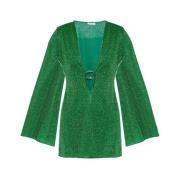 Smaragdgroene V-hals Lange Mouw Jurk Oseree , Green , Dames