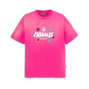 Grafische Print T-shirt met Ronde Hals Palm Angels , Pink , Heren