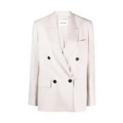 Dubbelrijige wollen blazer met peak revers LOW Classic , Beige , Dames