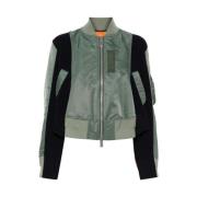 Technische Jersey Ribgebreide Jas Sacai , Green , Dames