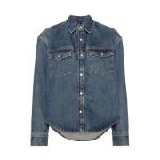 Indigo Denim Jack Klassieke Kraag Wardrobe.nyc , Blue , Dames