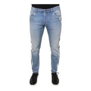 Blauwe Skinny Denim Jeans met Logo Dolce & Gabbana , Blue , Heren