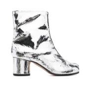 Zilver-tone Leren Blokhak Enkellaarzen Maison Margiela , Gray , Dames