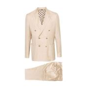 Geruit Blazer en Broek Set Gabo Napoli , Beige , Heren