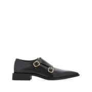 Zwarte Leren Vierkante Neus Instappers Salvatore Ferragamo , Black , H...