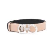 Beige Leren Riem met Zilveren Gesp Salvatore Ferragamo , Pink , Dames