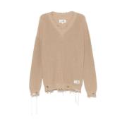 Beige Distressed Sweater met Handtekening Motief MM6 Maison Margiela ,...