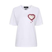 Wit Hart Mesh Versierd T-shirt Dsquared2 , White , Dames