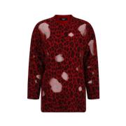 Luipaardprint Wollen Pullover Sweater Versace , Red , Dames