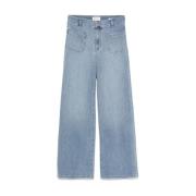 Indigo Blauwe Denim Jeans met Zakken Frame , Blue , Dames