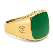 Gentlemen's Gold Signet Ring with Green Jade Nialaya , Yellow , Heren