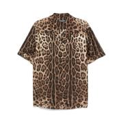 Animalier Bruine Shirt met Voorknoop Dolce & Gabbana , Brown , Heren