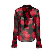 Bloemenprint Zijden Overhemd Equipment , Black , Dames