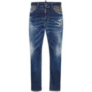 Navy Blauwe Distressed Denim Jeans Dsquared2 , Blue , Heren