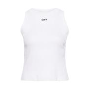 Geribbeld Gepaneeld Logomouwloos Bovenstuk Off White , White , Dames