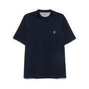 Navy Blue Crew Neck T-shirt Brunello Cucinelli , Blue , Heren