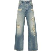 Indigo Blauw Distressed Denim Jeans Purple Brand , Blue , Heren