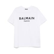 Witte Crew Neck Korte Mouw T-shirt Balmain , White , Heren