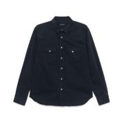 Indigo Blauw Klassieke Kraag Shirt Tom Ford , Blue , Heren