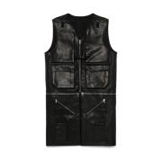 Zwarte Leren Mouwloze Gespjas Rick Owens , Black , Heren