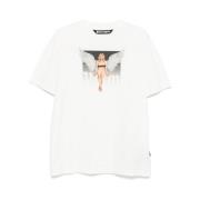 Witte Crew Neck Drop Shoulder T-shirt Palm Angels , White , Heren