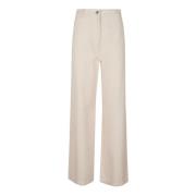 Katoenen Ecru Broek met Leren Patch Max Mara Weekend , Beige , Dames