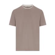 Bruine Katoenen T-shirt met Witte Rand Brunello Cucinelli , Beige , He...