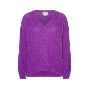 Diep Paarse V-Hals Gebreide Trui American Dreams , Purple , Dames