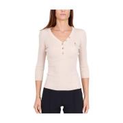 Beige Zijden V-Hals Geribbelde Jersey Top Elisabetta Franchi , Beige ,...